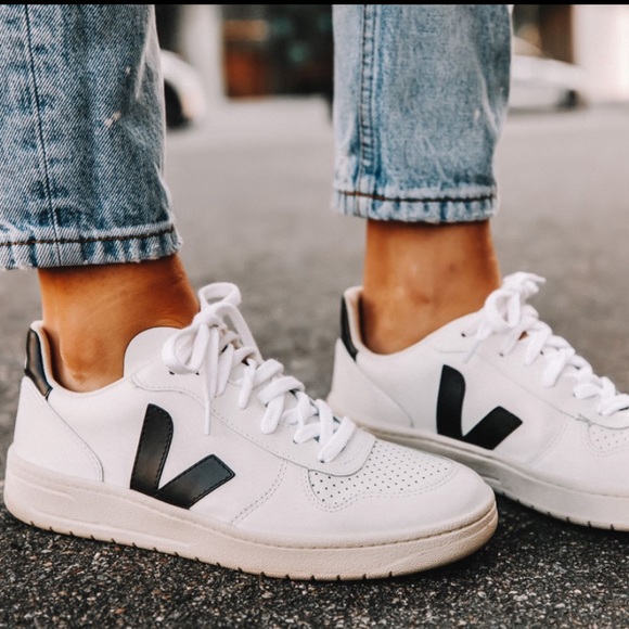 Veja | Shoes | Veja V Sneaker Leather White Black Size 37 | Poshmark